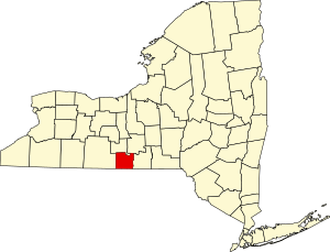 Map of New York highlighting Chemung County