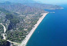 Mediterranean Region: Çıralı village in Antalya. Mediterranean coastal beaches are popular among tourists.[337]