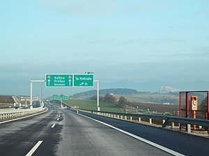 Motorway D1 near Spišské Podhradie with Spiš Castle in the background