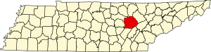 Map of Tennessee highlighting Cumberland County