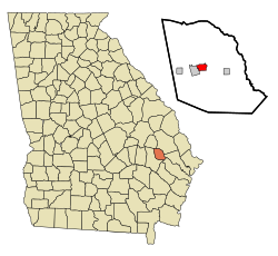 Location in Evans County and the state of Georgia