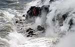 Pāhoehoe flows enter the Pacific Ocean on Hawaiʻi island