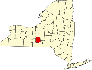 Map of New York highlighting Tompkins County