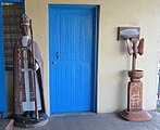 Wooden religious objects in front of All Saints' Church, Honiara