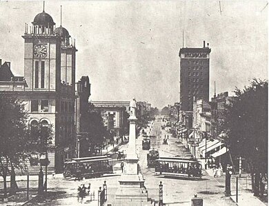 Main Street with streetcars, January 1900