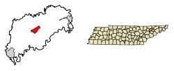 Location of Rutledge in Grainger County, Tennessee.