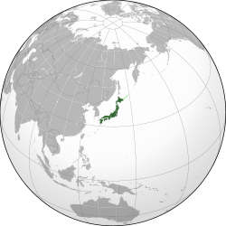 Projection of Asia with Japan's Area colored green