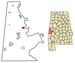 Location of Epes in Sumter County, Alabama.