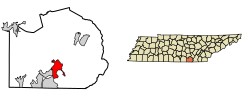 Location of Jasper in Marion County, Tennessee.