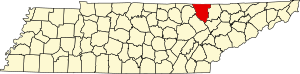 Map of Tennessee highlighting Scott County