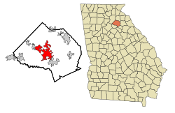 Location in Jackson County and the state of Georgia