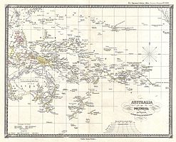 An 1855 German map showing Ganges Island east of the Bonin Islands ("Munin-Sima")