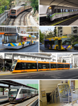 Athenian public transport montage. Clicking on an image in the picture causes the browser to load the appropriate article.