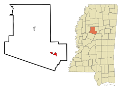 Location of Vaiden, Mississippi