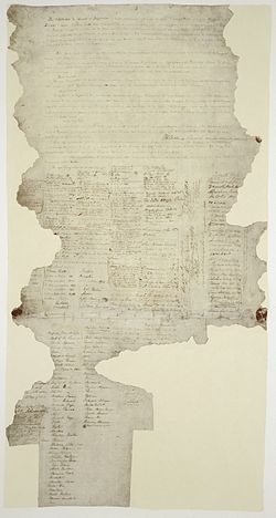 A torn sheet of paper; an original copy of the treaty