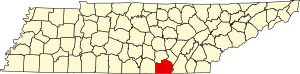 Map of Tennessee highlighting Marion County