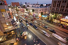 Busy Hollywood street, photographed from above