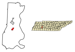 Location of Decaturville in Decatur County, Tennessee.