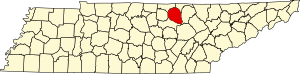 Map of Tennessee highlighting Overton County