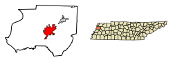 Location of Dyersburg in Dyer County, Tennessee.