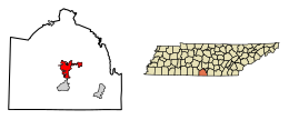 Location of Fayetteville in Lincoln County, Tennessee.