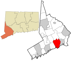 Fairfield's location within Fairfield County and Connecticut