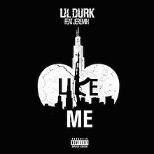 The cover consists of a Chicago skyline and the shape of a heart, featuring the song title. An M16 rifle is used as the letter 'K' in the word "Like". Both artists' names are above the image, colored in white.