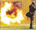 A US M100 Grenade Rifle Entry Munition (a SIMON derivative) detonates against a door