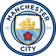 A rounded badge depicting a shield containing a ship, the Lancashire Rose, and the three rivers of Manchester.