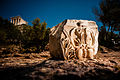 Sculptural pattern against the background of Parthenon, Athenian Acropolis. Athens cityscape. Athens, Greece.