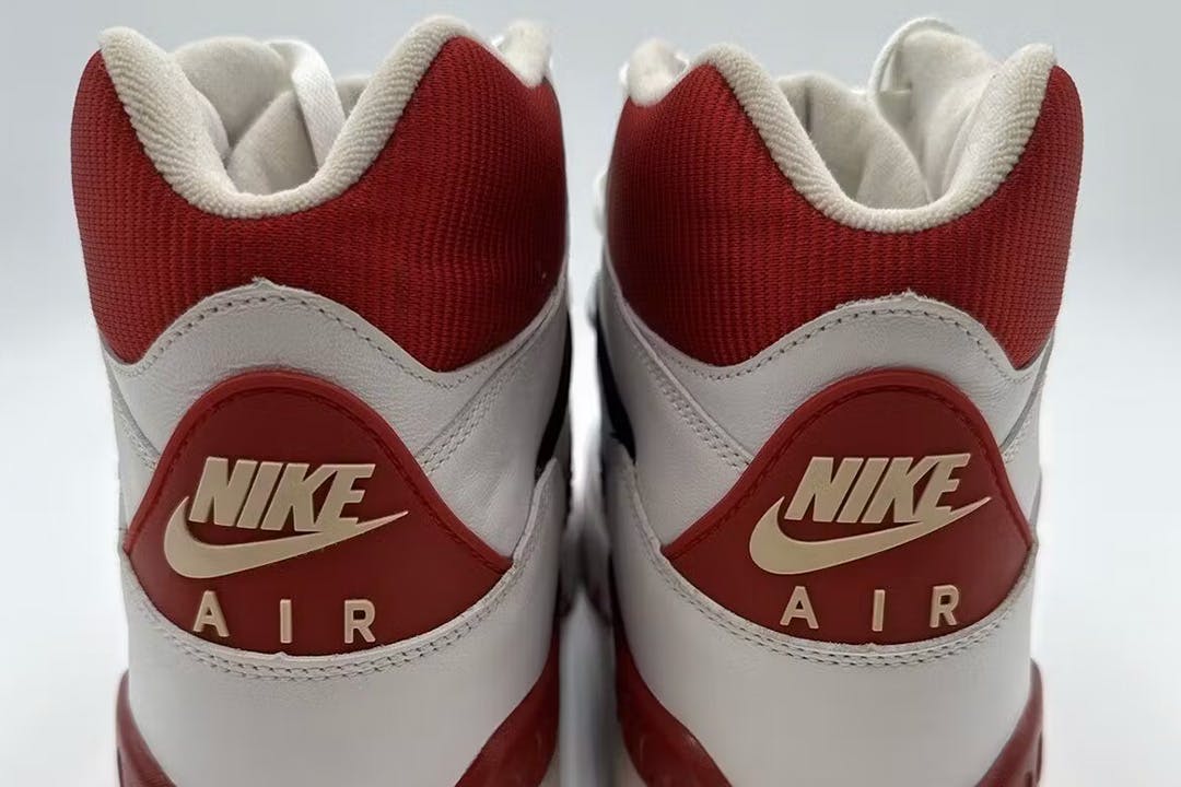 Close-up of red Nike Air Force 3 sneakers