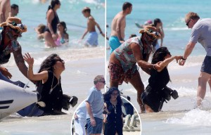 Salma Hayek collapses while getting off boat as star's husband rushes to help