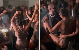 Bianca Censori dirty dances with husband Kanye West in skintight dress at party