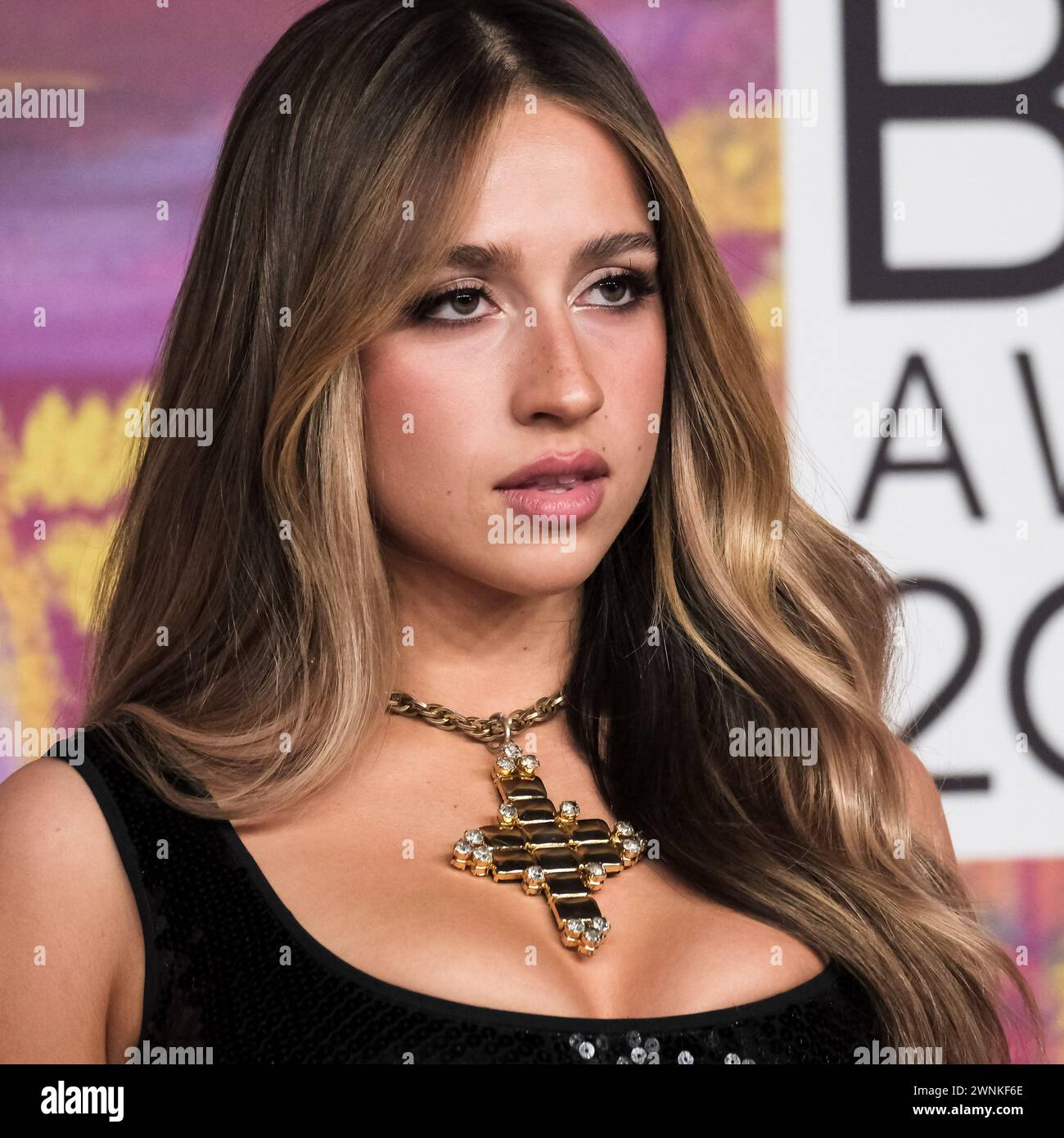 London, UK. Tate McRae photographed attending the BRITS Awards at the O2 Arena on 2 March 2024 . Picture by Julie Edwards/Alamy Live News Stock Photo