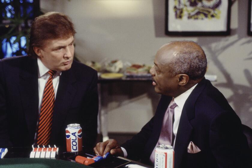 SUDDENLY SUSAN -- "I'll See that and Raise you Susan" Episode 22 -- Aired 05/08/1997 -- Pictured: (l-r) Donald Trump as Himself, Willie Brown as Mayor Willie Brown -- Photo by: Gary Null/NBCU Photo Bank