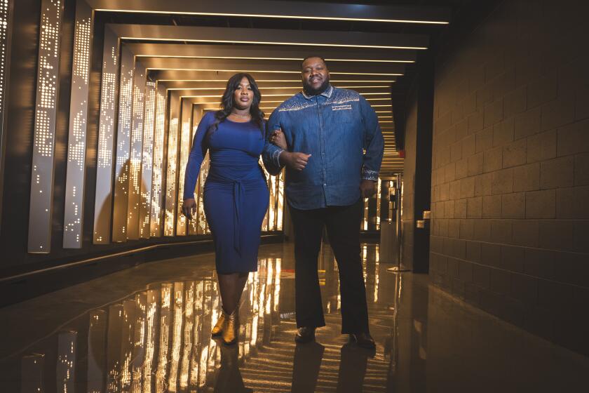 Los Angeles, CA - June 03: Michael Trotter Jr. and Tanya Trotter of The War & Treaty poses for a portrait before they open for Zach Brown at Crypto Arena on Monday, June 3, 2024 in Los Angeles, CA. (Jason Armond / Los Angeles Times)