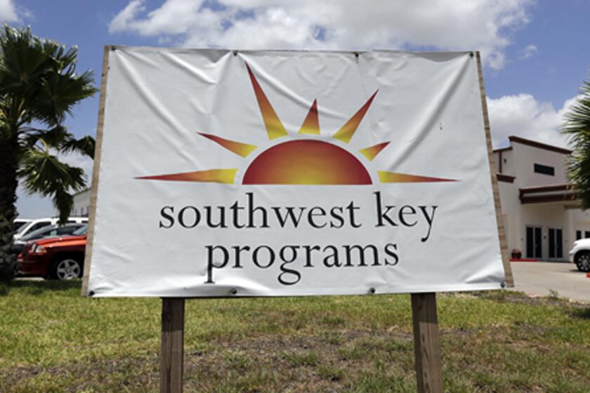 FILE - A Southwest Key Programs sign is displayed on June 20, 2014, in Brownsville, Texas. Southwest Key, the largest housing provider for unaccompanied migrant children has been accused of “severe, pervasive, and unwelcome sexual abuse of and harassment” of children in its care, the Justice Department said Thursday, July 18, 2024. (AP Photo/Eric Gay, File)