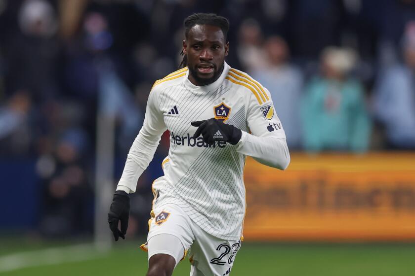 Galaxy forward Joseph Paintsil controls the ball during a match against Sporting Kansas City.