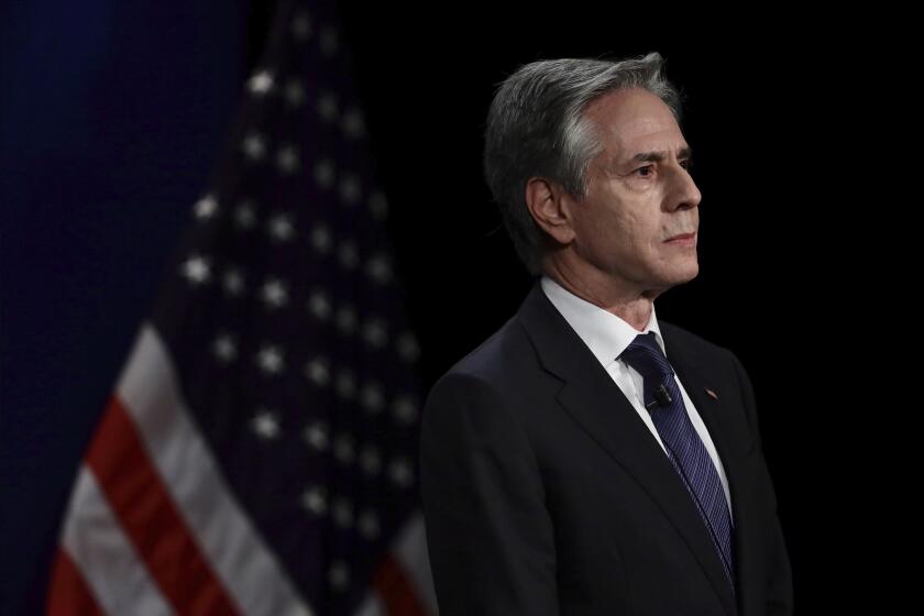 U.S. Secretary of State Antony Blinken speaks during a conversation on Advancing Security and Prosperity in the Indo-Pacific Region with Singapore's Ambassador-at-Large Chan Heng Chee at Asian Civilisation Museum in Singapore, Wednesday, July 31, 2024. (AP Photo/Suhaimi Abdullah)