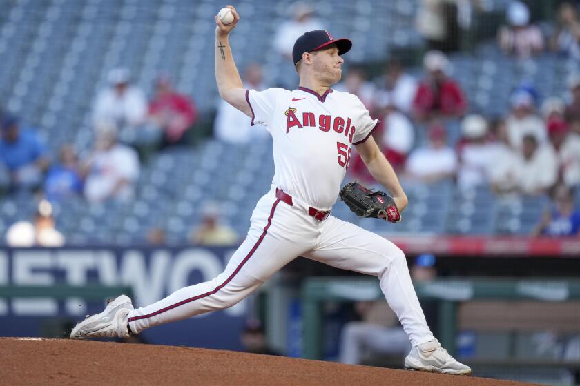 Los Angeles Angels starting pitcher Davis Daniel delivers during the first inning of a baseball game against the Colorado Rockies in Anaheim, Calif., Wednesday, July 31, 2024. (AP Photo/Eric Thayer)