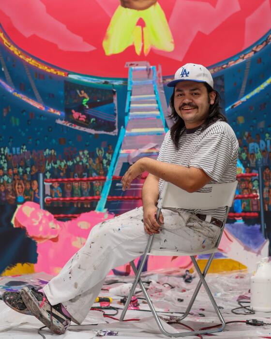 Los Angeles, CA, Wednesday, June 26, 2024 - Graffiti artist Sickid prepares to open his first show at Jeffrey Deitch Studio. (Robert Gauthier/Los Angeles Times)