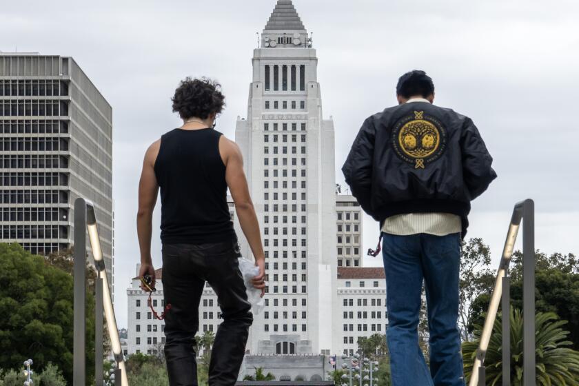 LOS ANGELES, CA - APRIL 13: FILE ART: Los Angeles City Hall as seen from the Music Center on Saturday, April 13, 2024. (Myung J. Chun / Los Angeles Times)