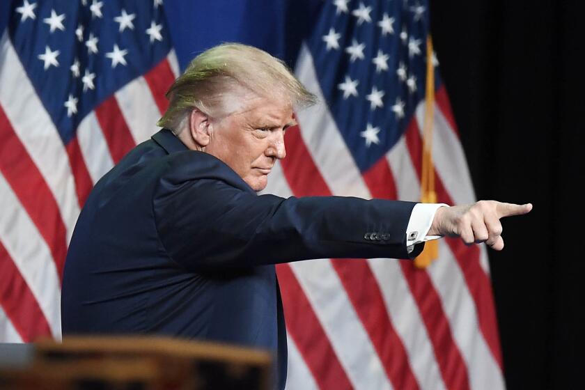 CHARLOTTE, NORTH CAROLINA - AUGUST 24: President Donald J. Trump points to a delegate after addressing delegates on the first day of the Republican National Convention at the Charlotte Convention Center on August 24, 2020 in Charlotte, North Carolina. The four-day event is themed "Honoring the Great American Story." (Photo by David T. Foster III-Pool/Getty Images)