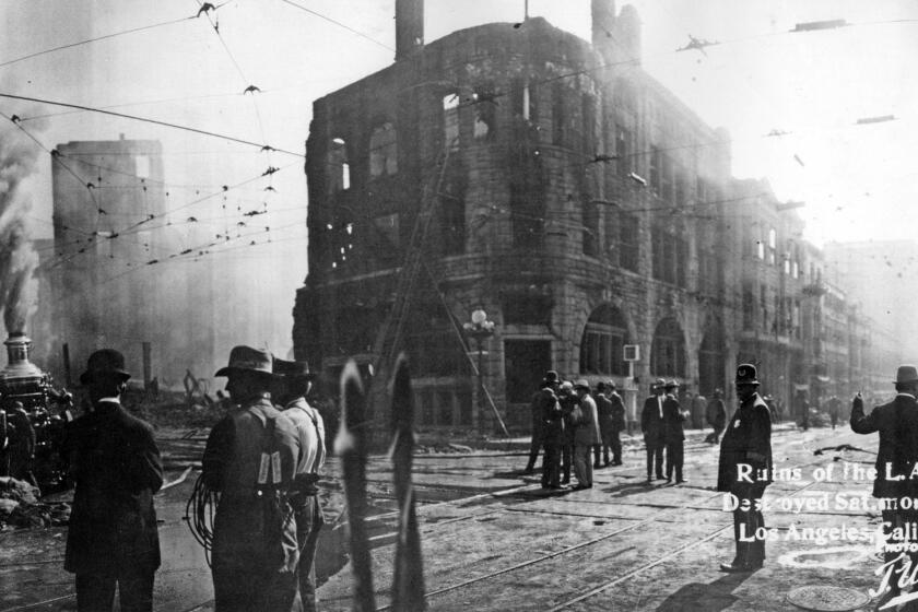 Oct. 1, 1910: A panorama of the ruins of the Los Angeles Times building after the bombing. Print from the former Los Angeles Times History Center.