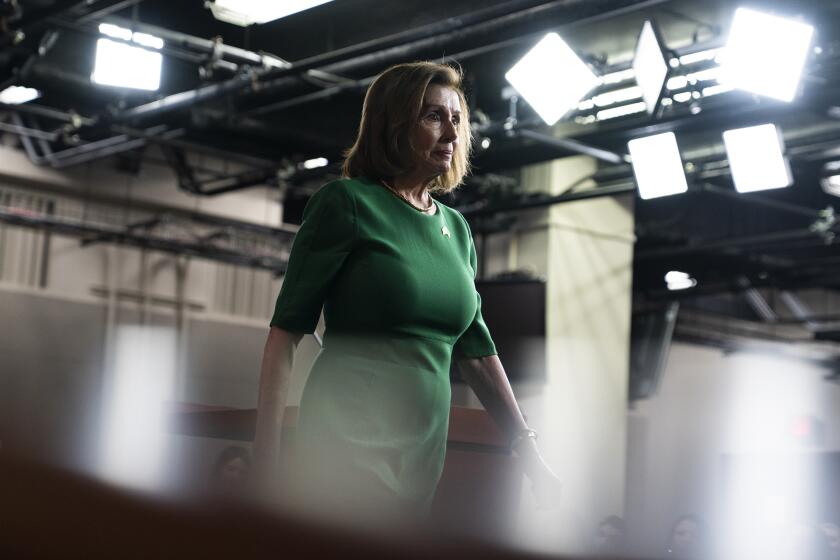 UNITED STATES - MAY 12: Speaker of the House Nancy Pelosi, D-Calif., concludes her weekly news conference in the Capitol Visitor Center on Thursday, May 12, 2022. (Tom Williams/CQ-Roll Call, Inc via Getty Images/)