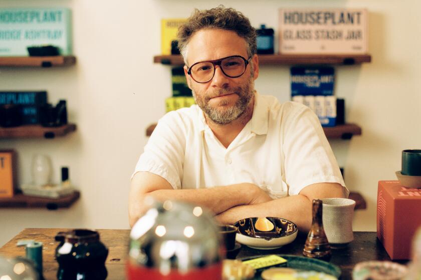 Seth Rogen and some favorite ashtrays from his extensive collection.