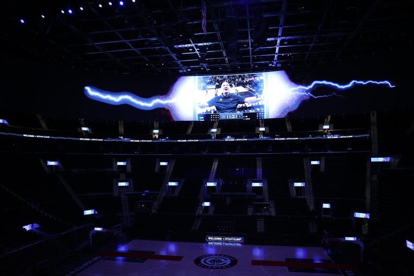 Inglewood, CA - July 19: The Halo Board is displayed showing Los Angeles Clippers Owner Steve Ballmer at Intuit Dome on Friday, July 19, 2024 in Inglewood, CA. (Michael Blackshire / Los Angeles Times)