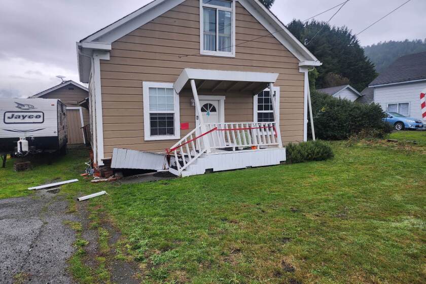 Earthquake-damaged home in Rio Dell following a 6.4 magnitude earthquake on Dec. 20, 2022. (Courtesy Andrea Wrisley)