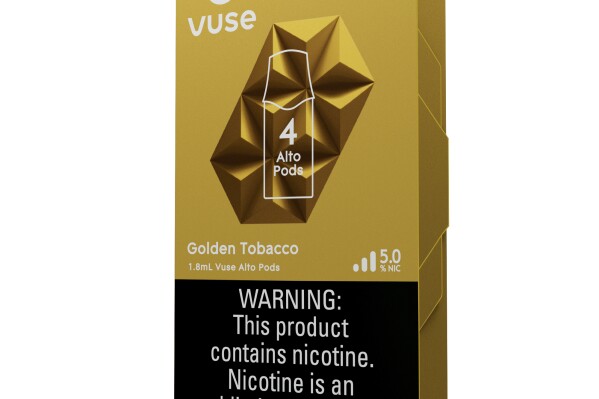 This illustration provided by Reynolds American in June 2024, shows packaging for the Vuse Alto e-cigarette. The U.S. The Food and Drug Administration authorized sales of Vuse Alto, the best-selling e-cigarette, on Thursday, July 18, 2024, allowing Reynolds American to keep its reusable e-cigarette on the market for years to come. (Reynolds American via AP)