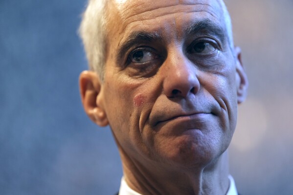 FILE - U.S. Ambassador to Japan Rahm Emanuel speaks to media after meeting with Japanese Foreign Minister Yoko Kamikawa at the foreign ministry in Tokyo, on Nov. 30, 2023. (AP Photo/Eugene Hoshiko, Pool, File)